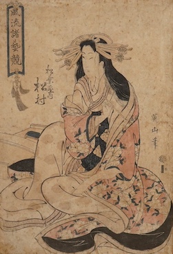 Eizan Killugawa (1787-1867), Japanese woodblock print, Portrait of a woman wearing a kimono, 36 x 24cm. Condition - fair